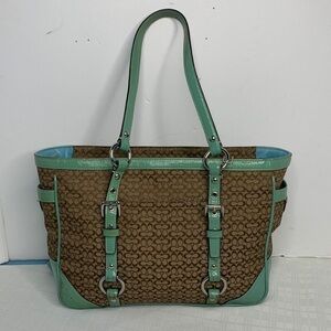 Coach Gallery Signature Jacquard, Tan Patent Satchel Shoulder Bag #D0878-F12346